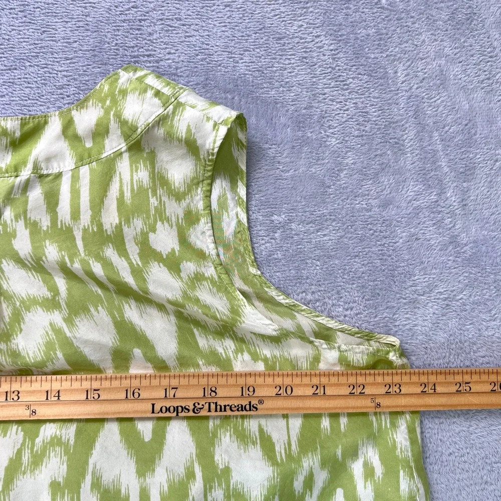 Covington Silk Tank Top Women's XLP Green White Abstract‎ Sleeveless Button Top